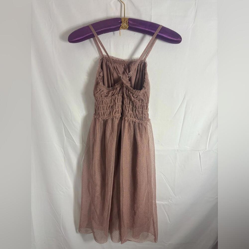 Dusty Rose Glitter Polka Dot Babydoll Cross back Mesh Fairy Midi Dress Size S-M - Picture 3 of 14